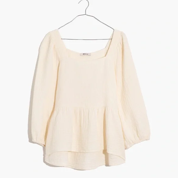 Madewell Lightspun Millbrook Puff-Sleeve Peplum Top- XL - Picture 3 of 7